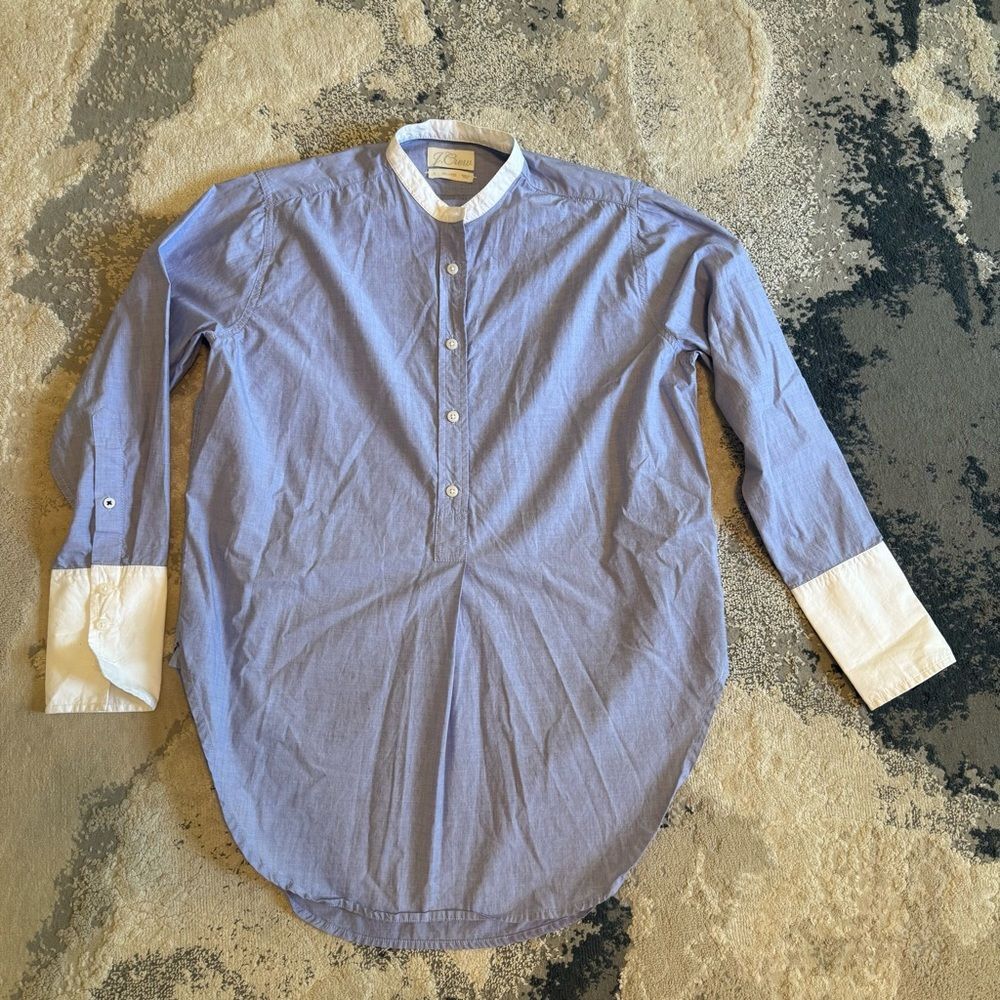 J. Crew Chambray Blue Relaxed-Fit Collarless End-On-End Cotton Tunic Shirt 4 - Picture 6 of 10